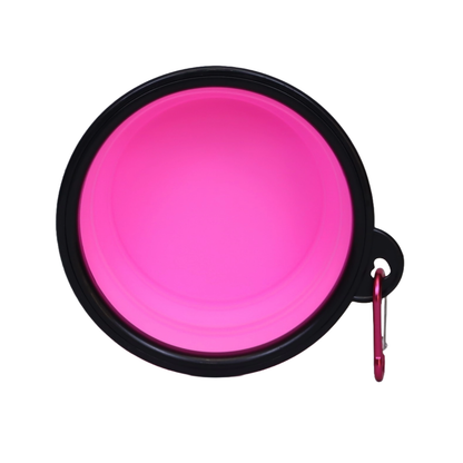 PLATO PLEGABLE PORTÁTIL CON GANCHO PARA MASCOTAS COLOR ROSADO