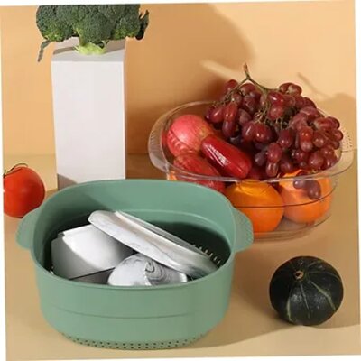 Colador Multiusos de Dos Piezas para Diversos Tipos de Alimentos Color Verde Oscuro