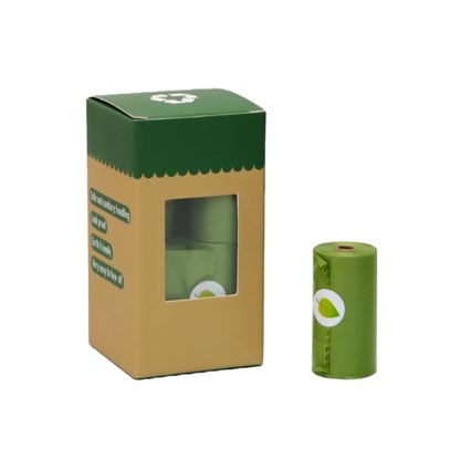 PAQUETE DE 8 ROLLOS DE BOLSAS BIODEGRADABLES PARA DESECHOS DE MASCOTAS COLOOR VERDE