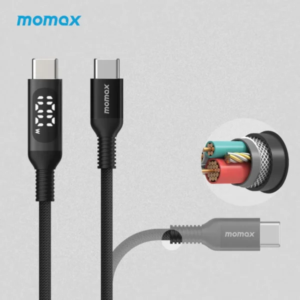 Cable USB-C a USB-C Momax Elite Link 100W PD 1.2 m con Pantalla LED